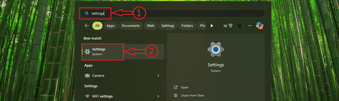 Settings in Start Menu.