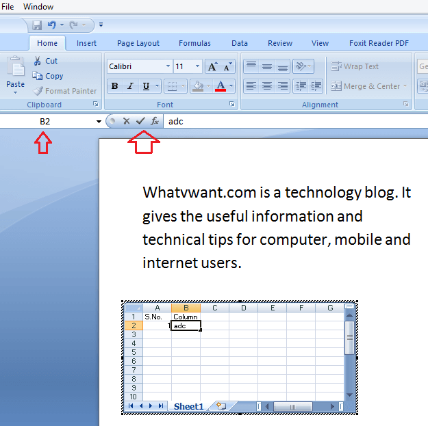 Embed excel in word
