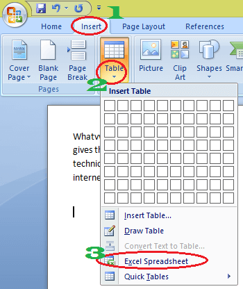 How to insert excel in word