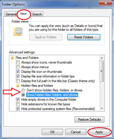 windows 7 show hidden files