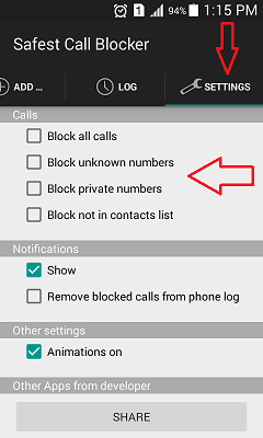 Blocking numbers on android