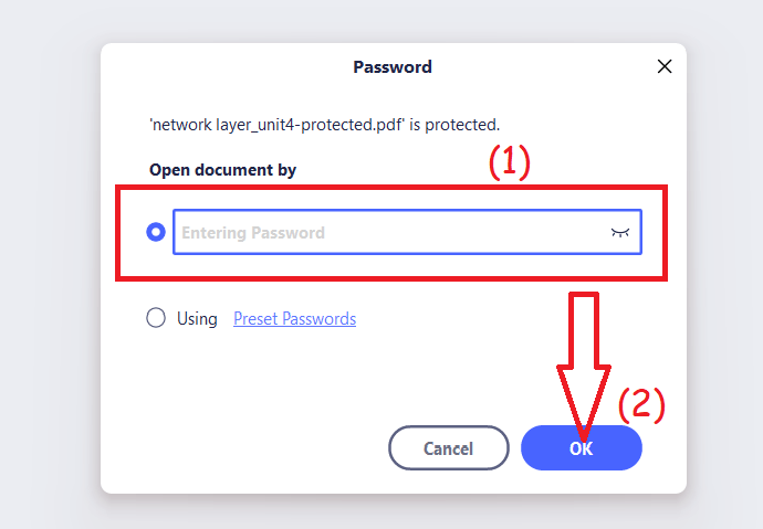 Enter Password to open PDF file in Wondershare PDFelement