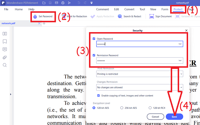 Set Password in Wondershare PDFelement