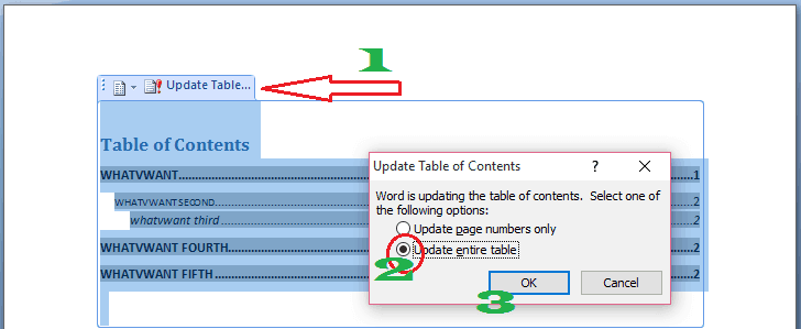 update table of content in word