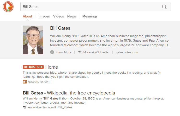 best search engine duckduckgo billgates