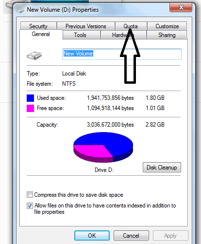 how can i give disk quota in window 7