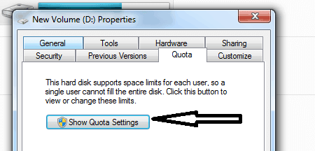 how can i give disk quota in window 7