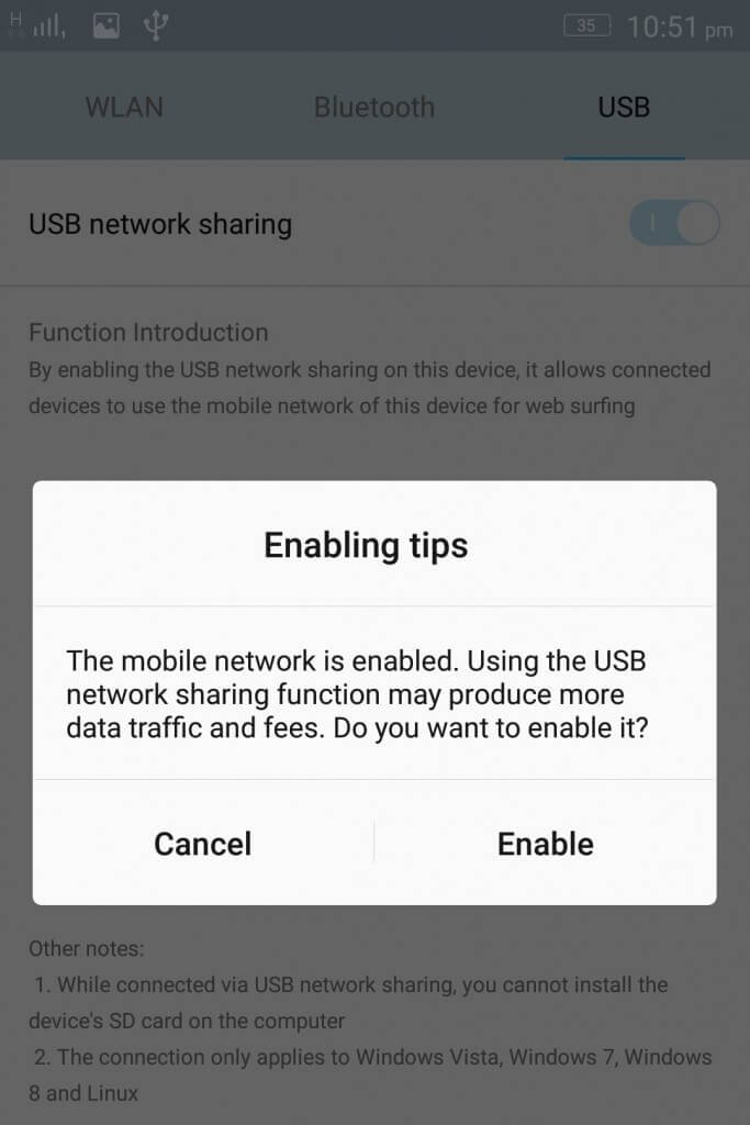 internet tethering enable