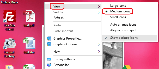 Change desktop icon size in Windows 10