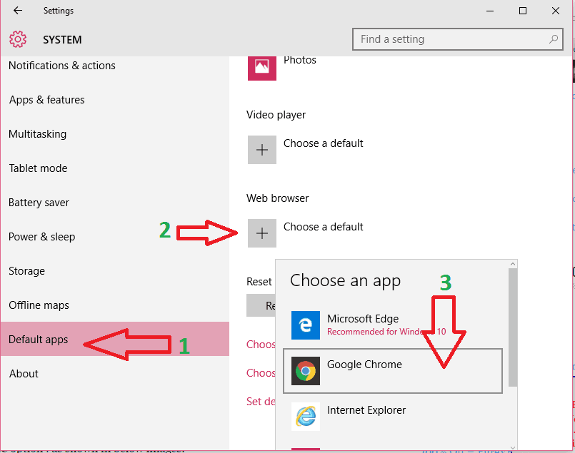 default google chrome in windows10