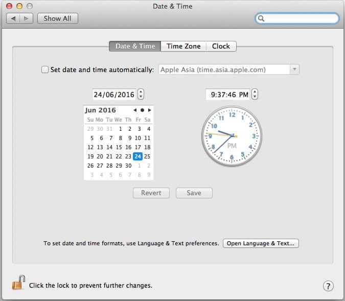 How to change date and time on mac