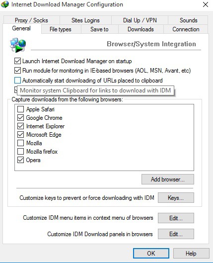 idm browser settings