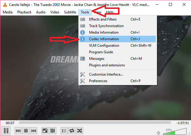 video codec information in vlc