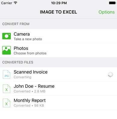 Convert Image to Excel on iPhone