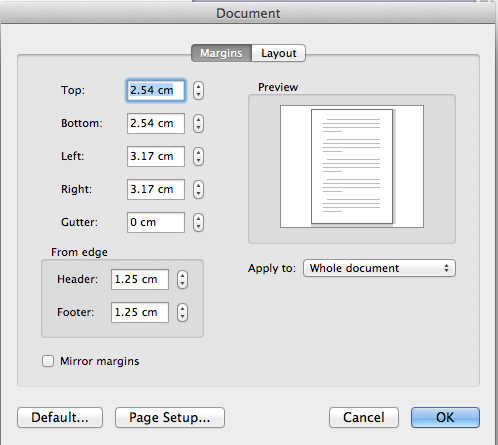Change margins in word for Mac