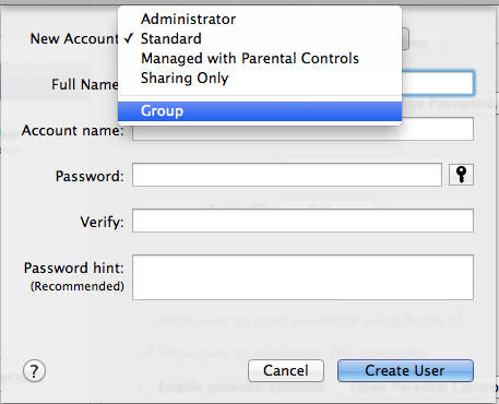 Create a group account on Mac