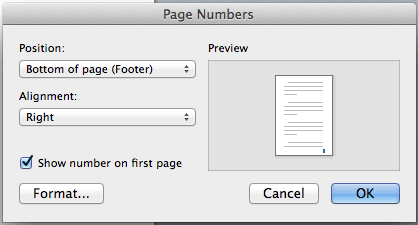 Add page numbers to word document on Mac
