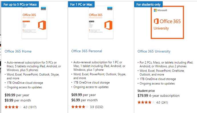 ms office 365 personal plans