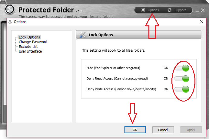 protected folder options