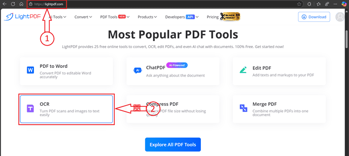 OCR option in lightpdf