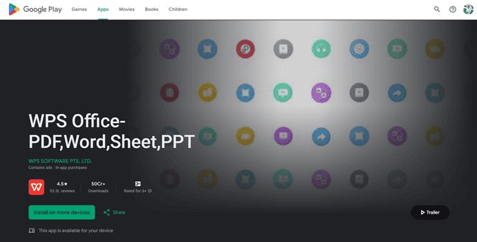 WPS Office App in Playstore