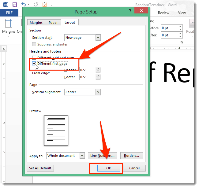 Remove Page Number ms word