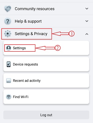 Settings in Facebook Mobile