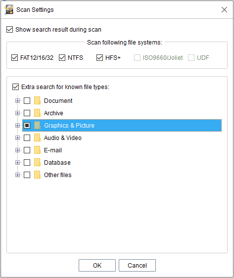 choose specific file types before scanning