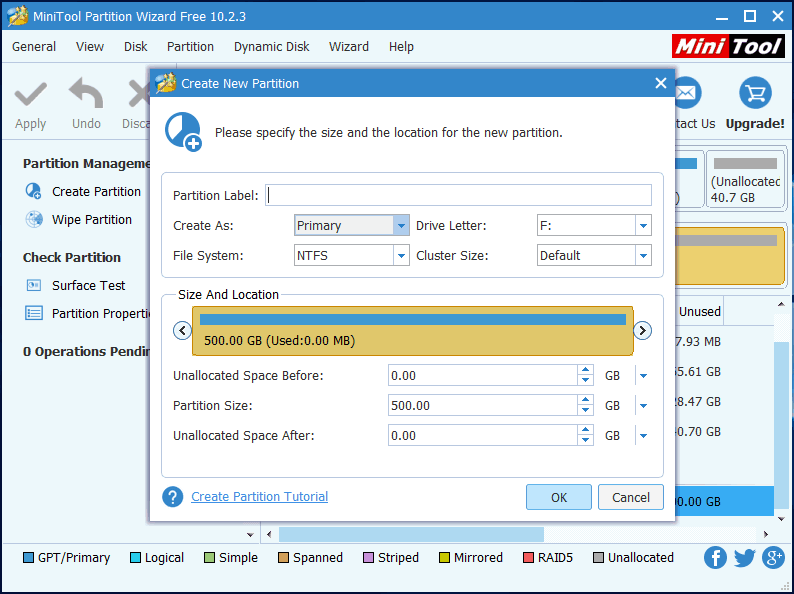 create new partition on the unallocated space