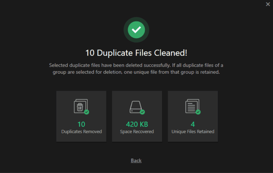Completion of Cleaning process in Duplicate Files Fixer