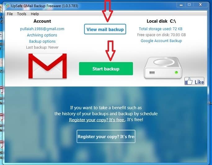 Backup process using Upsafe