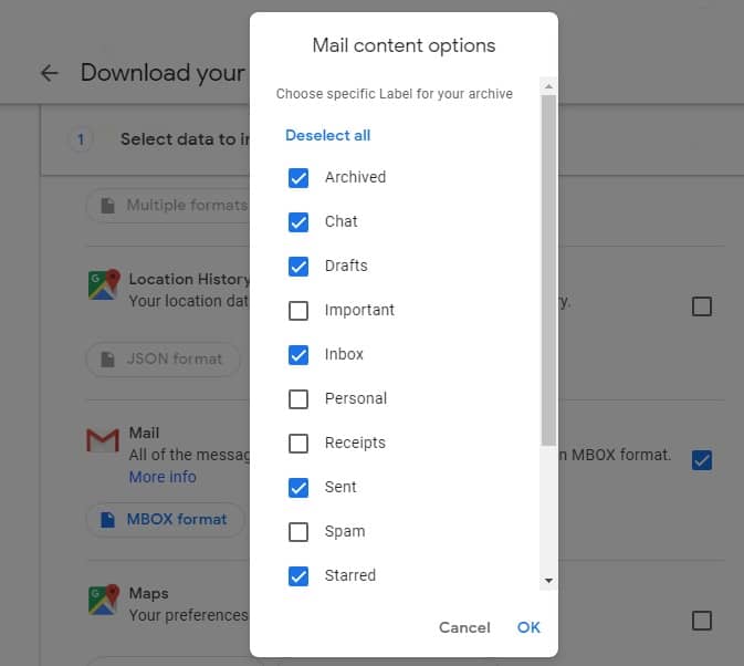 Choosing specific labels of your gmail to download