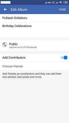 Add Contributors option on Facebook App