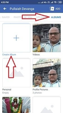 Create Album Option  on Facebook App