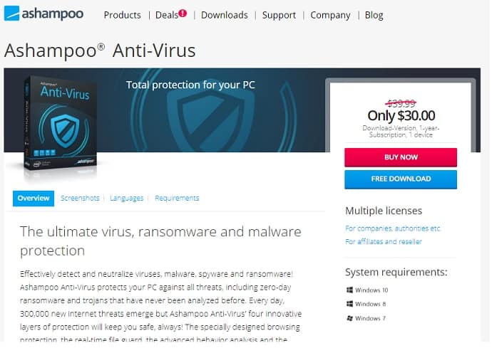 The Ashampoo Antivirus Home Page