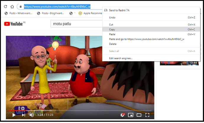 Copying the URL of the YouTube video