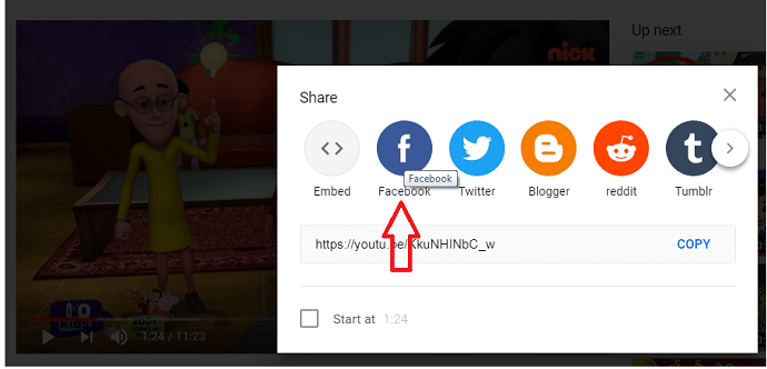 Facebook Share option in YouTube website to share videos