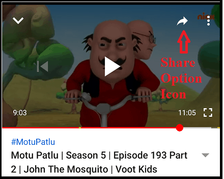 Share Option Icon on YouTube Video Player