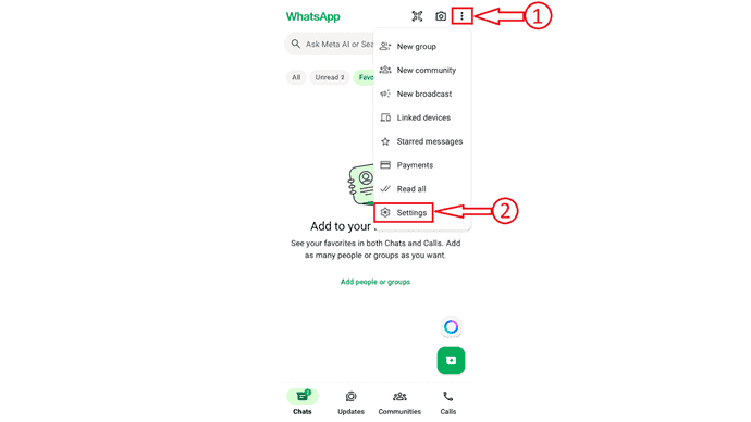 Settings option in WhatsApp