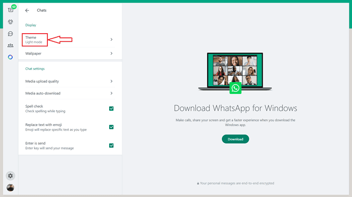 Theme option in WhatsApp Web