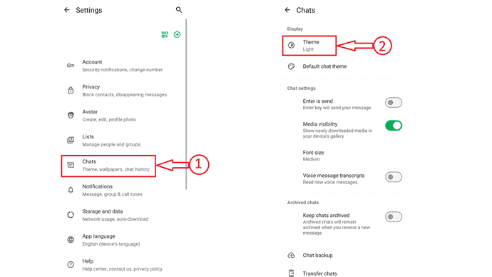 Theme option in WhatsApp
