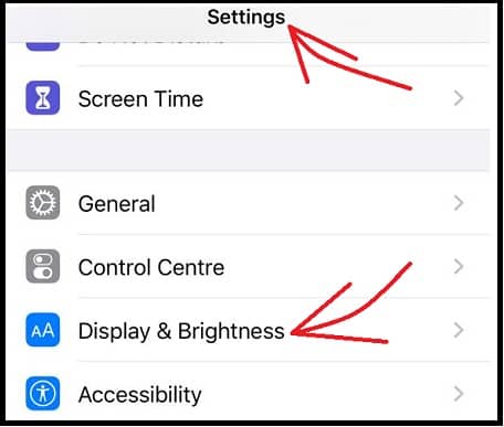 Display & Brightness Option under Settings in Your iPhone device