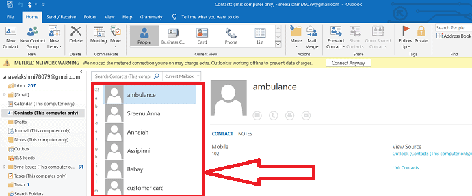 finally all the contacts are imported to outlook.