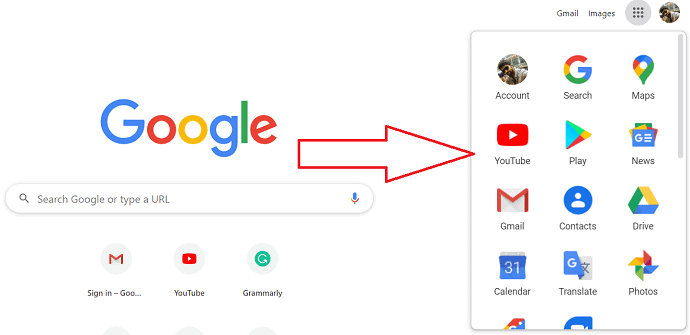 Different google apps are displayed on the screen.