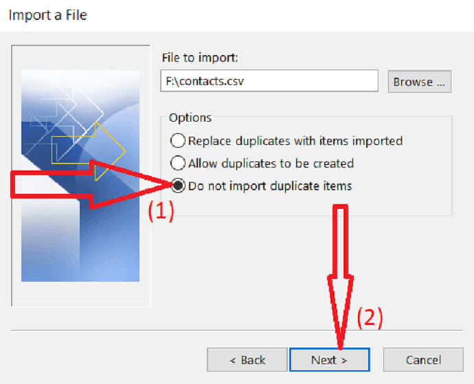 select Do not import duplicate items.