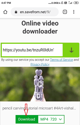 Download icon which is below the desired video to download it. 