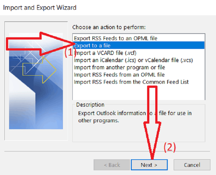 choose an export to a file action.