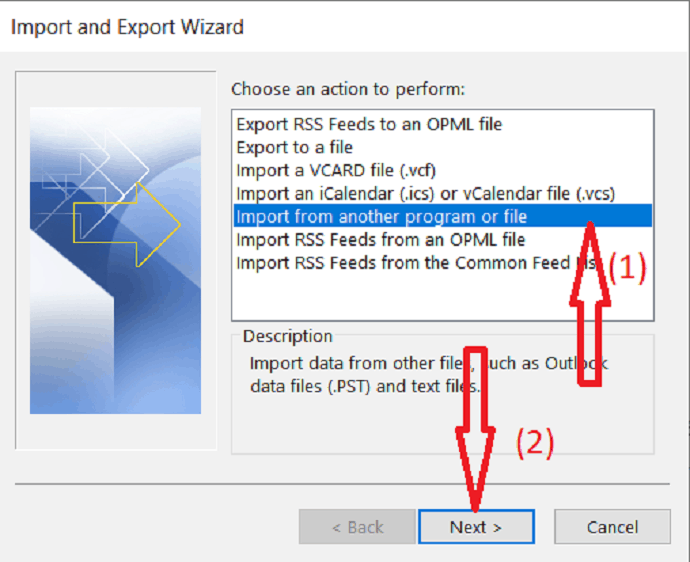 choose import from another program or file from the dialog box.