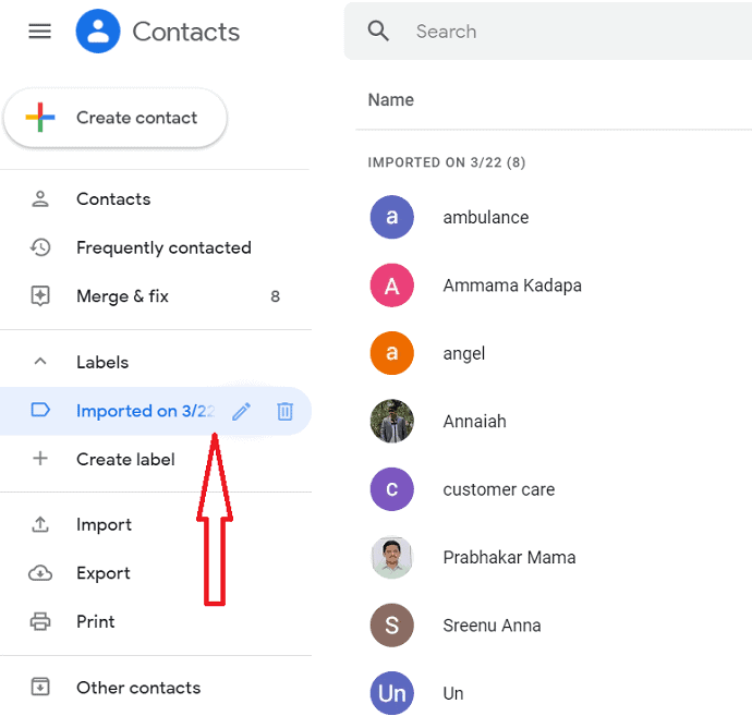 contacts are imported in Gmail account.