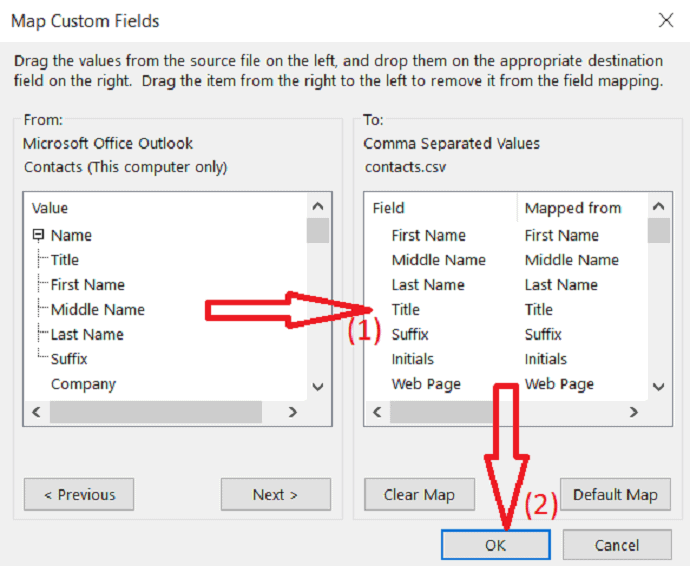 Exported file fields doesn't match with the destination fields,we want to mat them.
